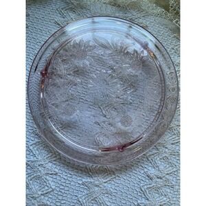 Vintage Pink Glass Sunflower Jeannette Cake Plate Glass Pink Footed 10"